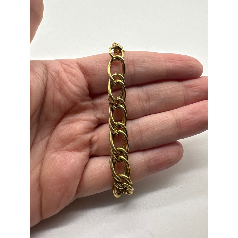 Vintage Gold Tone Chunky Curb Link Bracelet Fold-over Clasp 7.5 Inch